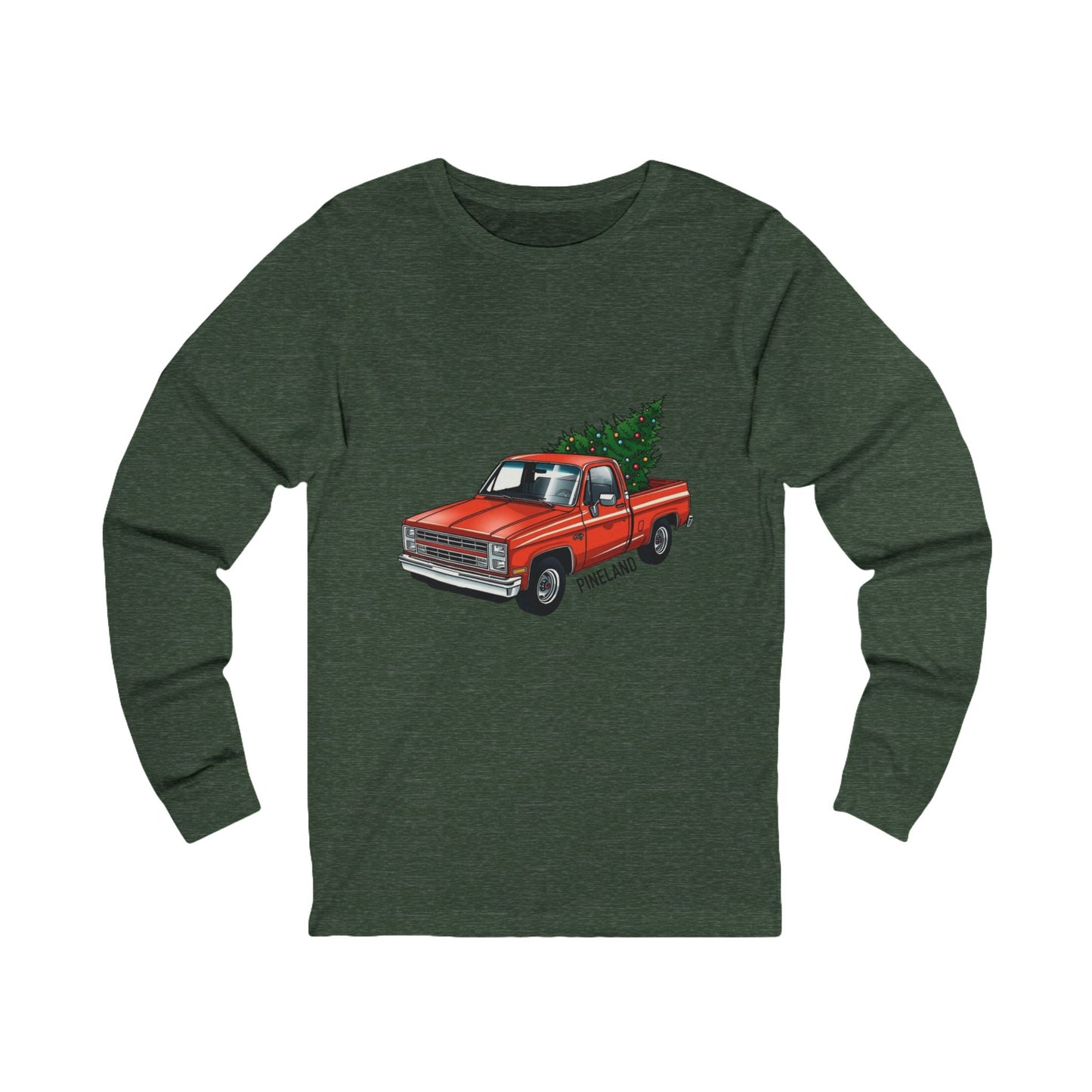 Christmas Pickup Truck Long Sleeve Tee — "the 83" Red Truck with Tree Holiday Shirt