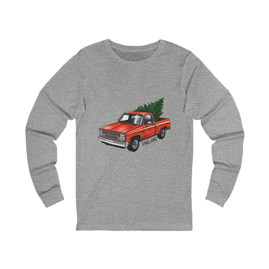 Christmas Pickup Truck Long Sleeve Tee — "the 83" Red Truck with Tree Holiday Shirt